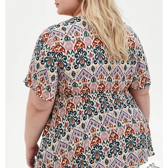 Excellent Condition torrid Smocked Wrap Blouse, ikat print, Size 1 - 14/16 - Picture 3 of 6